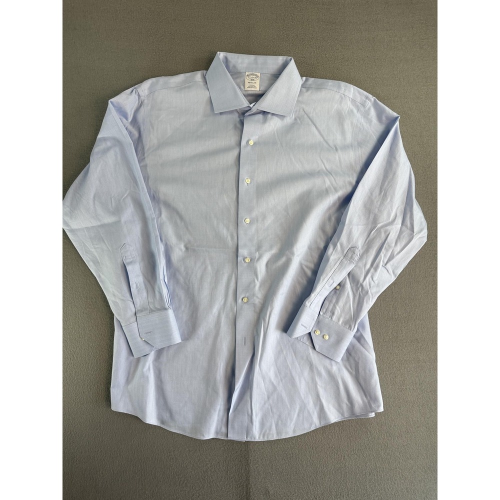 Brooks Brothers Dress Shirt‎ Mens XL 17.5-35 Blue Herringbone Non Iron Cotton